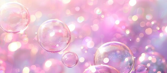 Wall Mural - Pastel pink background with a beautiful bokeh air bubble abstract with a copy space image