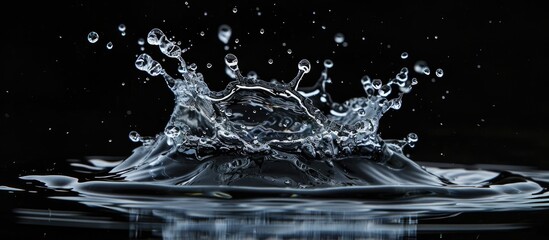 Leinwandbilder - Close up water splash with motion on black background offering free copy space image with selective focus