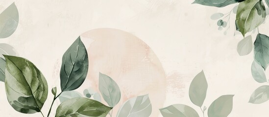 Fototapete - A banner featuring a circular leafy frame in soft colors perfect for adding your design creativity with copy space image