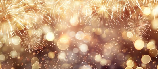 Poster - Sparkling Japanese fireworks display against a backdrop of the night sky with radiant copy space image