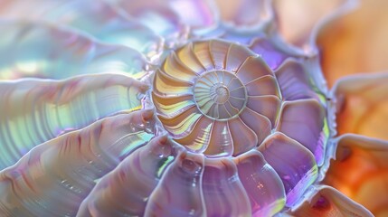 A beautiful close-up of a nautilus shell, showcasing its stunning spiral shape and natural iridescence.