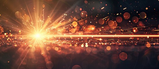 Poster - Lens flare effect creating defocused rays and lights around a single spark on a black background with ample copy space image