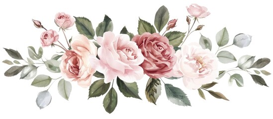 Aufkleber - Isolated on a white background a floral frame featuring flowers and leaves with copy space image