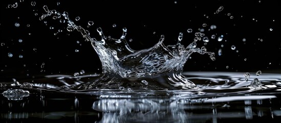 Leinwandbilder - Close up water splash with motion on black background offering free copy space image with selective focus
