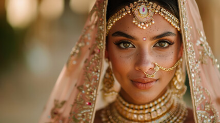 Poster - Indian bride wearing gold and pink jewelry