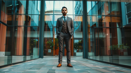 Wall Mural - indian businessman standing confidently at office