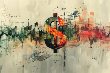 Wall Mural - basic sketch of a fluctuating line with dollar signs, financial ups and downs, investment performanc