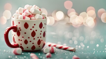 Festive Winter Delight - Hot Cocoa with Marshmallows and Candy Canes in a Cozy Mug