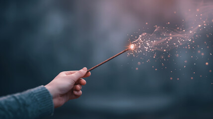 A magic wand with a sparkling star at the tip, casting enchanting light against a dark background.