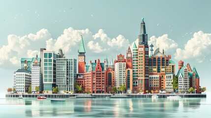 Wall Mural - hamburg landmarks, miniatur wunderland and elbphilharmonie, germany, minimal flat design illustratio