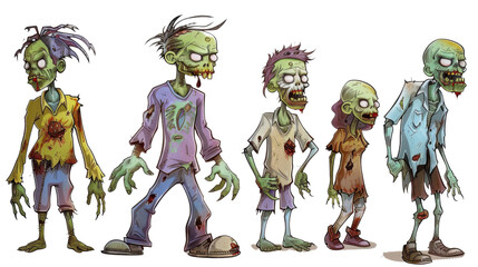 Cartoon zombie characters on transparent background