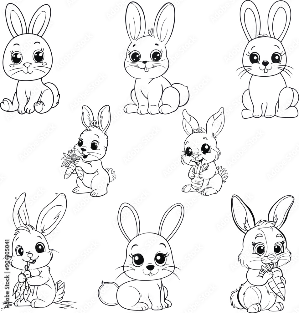 Adorable Vector Bunny Coloring Page for Kids and Easter Fun Stock ...