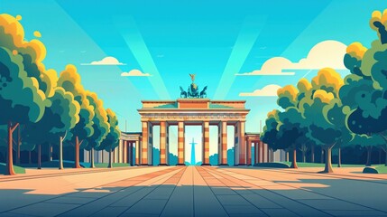 Wall Mural - berlin landmarks, brandenburg gate and berlin tv tower, germany, minimal flat design illustration, n