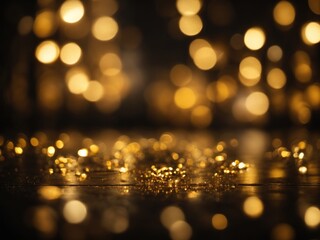 Wall Mural - Golden bokeh lights black background