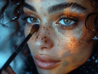 Wall Mural - Makeup artist applying makeup.