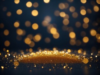 Wall Mural - Golden light shine particles bokeh on navy blue background