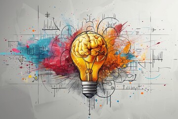 Poster - Golden brain light bulb with abstract background representing intelligence creativity and innovation in a modern design