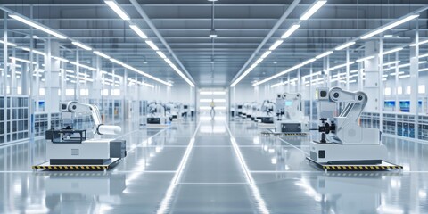 Leinwandbilder - High-tech factory floor with automated robots assembling precision components