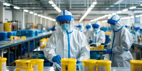 Aufkleber - Workers in protective gear operating large-scale production lines