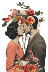 Poster - PNG Romantic floral vintage couple illustration