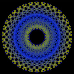 Wall Mural - Abstract round pattern in blue and yellow on a black background