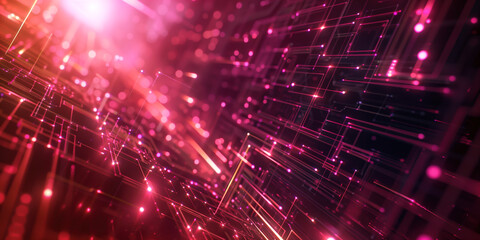 Blockchain technology wallpaper. Connection lines and dots. Web development code. Abstract background with red lines. Internet technology interface. Created with generative AI