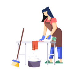 Wall Mural - Woman cleaning a table, flat character illustration 

