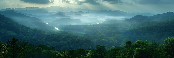 Canvas Print - Misty Mountain Landscape Illustration