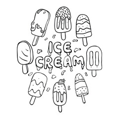 Wall Mural - Hand drawing style of ice cream set vector. It is suitable for food and drink icon, sign or symbol.