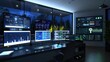 © UMAR SALAM - A modern energy management control center in a smart home, with multiple screens showing detailed energy analytics and optimization strategies.