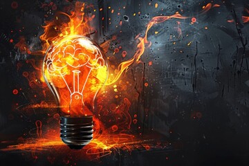 Wall Mural - fiery light bulb with explosion effect creative energy concept dynamic abstract art bright and vibra