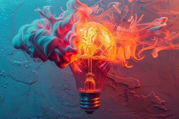 Wall Mural - fiery light bulb with explosion effect creative energy concept dynamic abstract art bright and vibra
