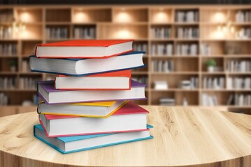 Wall Mural - stack of reading books at library background