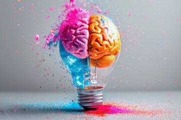 Wall Mural - colorful brain light bulb with splatter effect creative intelligence concept bright and vibrant colo