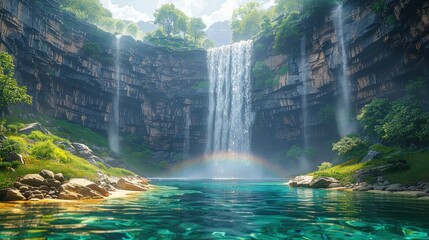 Wall Mural - waterfall, nature landscapes, forest and lake