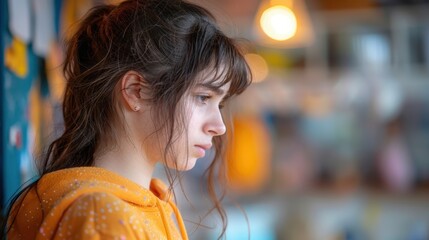 Portrait of pained teenage girl expressing sadness, symbolizing mental health struggles