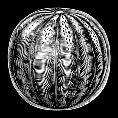 A drawing of a watermelon with a feathery pattern