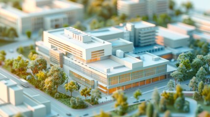 Wall Mural - generate a photo realistic image of a maquette showcasing a healthcare facility with hospitals, medi