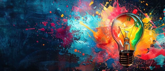 Wall Mural - exploding light bulb with colorful paint splash. generative ai