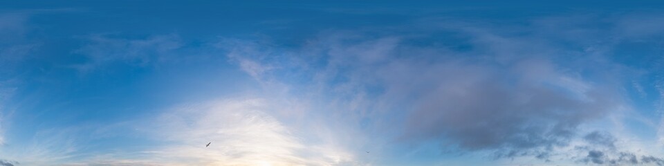 Wall Mural - Sky 360 panorama - Bright blue sky filled with fluffy white Cumulus clouds. Seamless hdr spherical 360 panorama. Sky dome sky replacement for aerial drone 360 panoramas. Weather and climate change