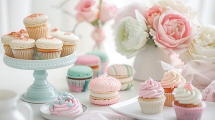 Elegant Pastry Display with Pastel Delights