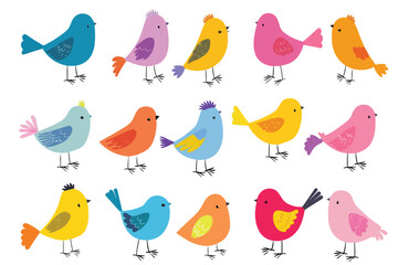 Wall Mural - Colorful birds set stock image isolated vector style