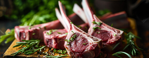 Wall Mural - Raw lamp ribs with rosemary on cutting board