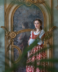 Wall Mural - Historical portrait of an aristocrat girl in the ballroom