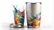 © arri - Stainless Steel Tumbler with Colorful Paint Splatter Design