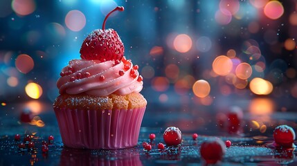 Wall Mural - a cupcake with a cherry on top.

