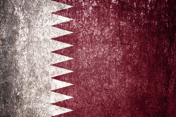 Wall Mural - Close up of grunge Qatar flag. Dirty Qatar flag on metal surface.