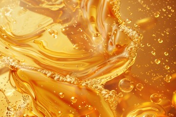 golden liquid honey or syrup with bubbles abstract background