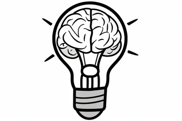 Sticker - Black and White Brain Light Bulb Creative Abstract Art Minimalist Design Modern Illustration Intelligence and Innovation