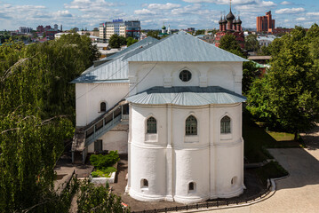 Refectory with the Resurrection Church of the Transfiguration Monastery, top view. Yaroslavl, Russia